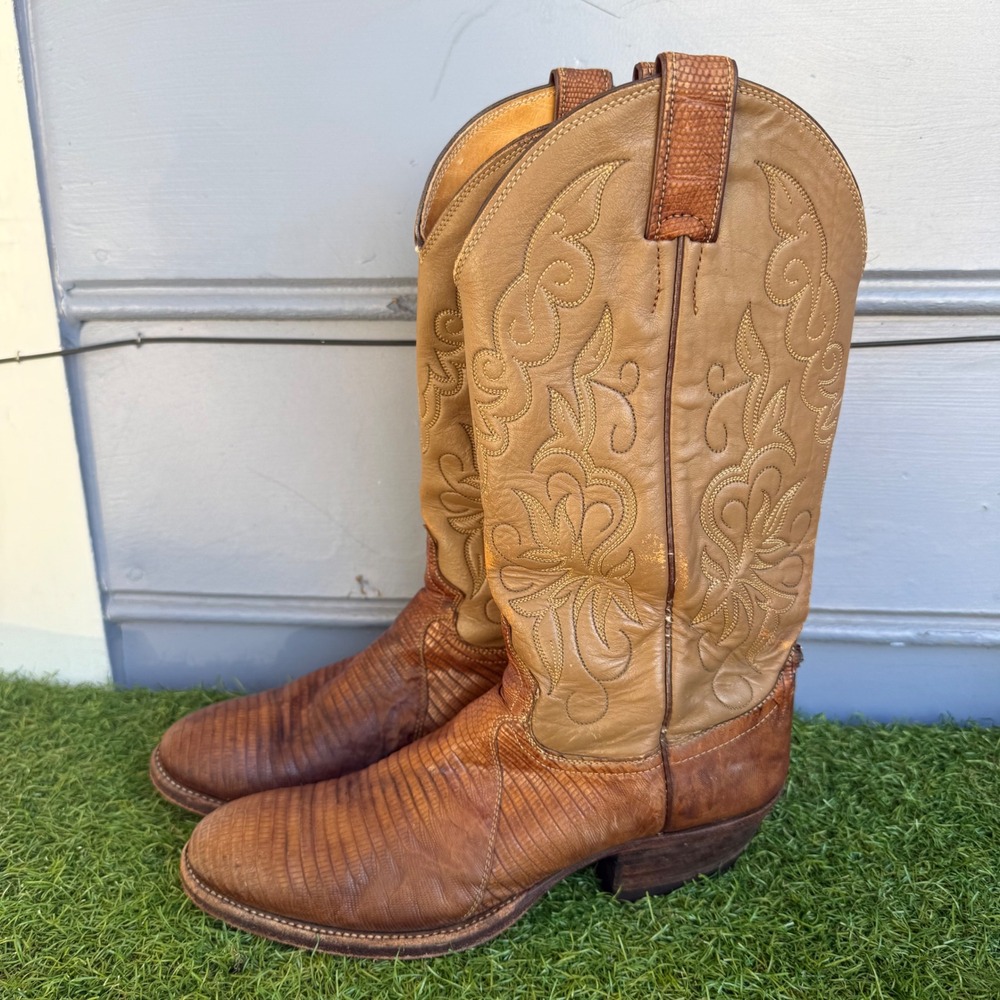 Justin Mens Brown Teju Lizard Exotic Leather Western Cowboy Boots Size 7.5 D